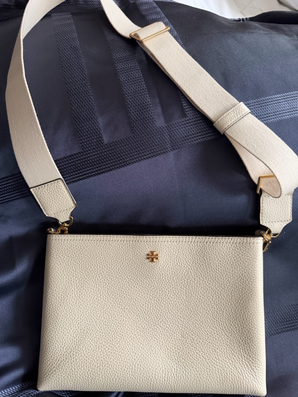 Tory Burch Cream Pebbled Leather Crossbody